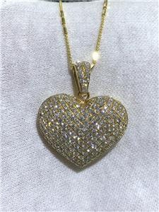 LIV 14k Yellow Gold & Diamonds Pave Set Puffed Heart Necklace 1.36ct G/VS1 16" Chain