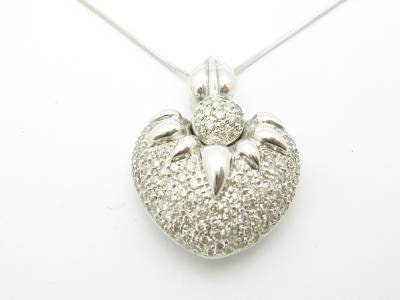 LIV 14kt Solid White Gold Genuine White Diamond Heart Desgin Drop Necklace Gift