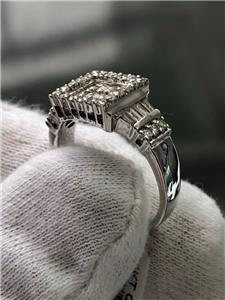 LIV 14k White Gold Genuine Diamond Princess Cut Halo Invisible Design Band Ring