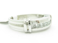 LIV 14k White Gold Genuine Princess Cut White Diamond Wide Band Design Ring New Gift
