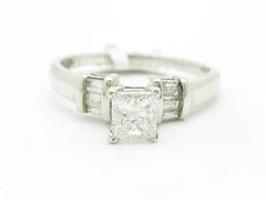 LIV 14k White Gold Genuine Princess Cut Diamond Baguette Design Engagement Ring Gift