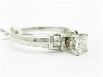 LIV 14k White Gold Genuine Princess Cut Diamond Baguette Design Engagement Ring Gift