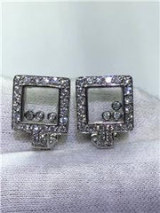 LIV 14k White Gold & Natural Diamonds G/VS1 Hand Made Floating Square Halo Earrings