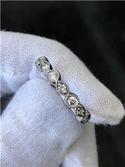 LIV 14k White Gold & Diamonds F/VVS 0.94ct Round Cut Pave Design Stack Band Ring