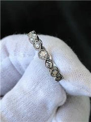 LIV 14k White Gold & Diamonds F/VVS 0.94ct Round Cut Pave Design Stack Band Ring