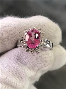 LIV 14k White Gold Genuine Diamonds & Pink Tourmaline Oval Cut Halo Ring