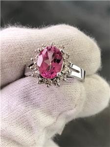 LIV 14k White Gold Genuine Diamonds & Pink Tourmaline Oval Cut Halo Ring