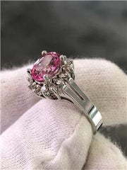 LIV 14k White Gold Genuine Diamonds & Pink Tourmaline Oval Cut Halo Ring