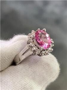 LIV 14k White Gold Genuine Diamonds & Pink Tourmaline Oval Cut Halo Ring