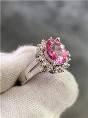 LIV 14k White Gold Genuine Diamonds & Pink Tourmaline Oval Cut Halo Ring