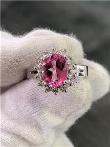 LIV 14k White Gold Genuine Diamonds & Pink Tourmaline Oval Cut Halo Ring