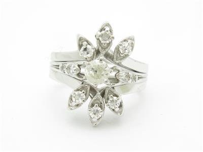 LIV 14k White Gold & Diamonds Vintage Design Estate Style Cocktail Engagement Ring