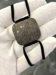 LIV Sterling & Natural Diamonds Cushion Cut Pave Black Silk Wide Stack Bracelet Gift