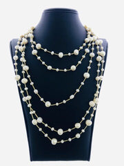 LIV 14k Yellow Gold & Natural Pearls Multi Strand Long Layered Necklace Hand Made