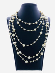 LIV 14k Yellow Gold & Natural Pearls Multi Strand Long Layered Necklace Hand Made