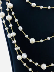 LIV 14k Yellow Gold & Natural Pearls Multi Strand Long Layered Necklace Hand Made