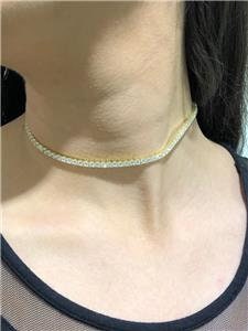 LIV 18k Yellow Gold Sterling Silver White Sapphire 3mm Wide Tennis Choker Necklace