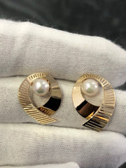 LIV 14k Yellow Gold Natural Pearl Tear Drop Halo Design Stud Earrings 3.3 Grams Gift