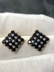 LIV 14k Yellow Gold & Natural Diamonds Ceylon Blue Sapphire Square Stud Earrings