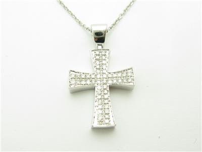 LIV 14k Solid White Gold Genuine Diamond Vintage Design Pave Cross Necklace