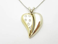 LIV 14kt Two Tone Gold Genuine White Diamond Solid Heart Halo Design Necklace Gift