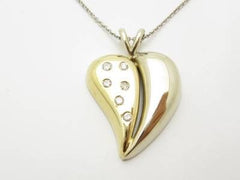 LIV 14kt Two Tone Gold Genuine White Diamond Solid Heart Halo Design Necklace Gift