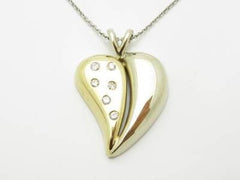 LIV 14kt Two Tone Gold Genuine White Diamond Solid Heart Halo Design Necklace Gift