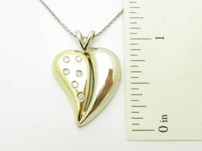 LIV 14kt Two Tone Gold Genuine White Diamond Solid Heart Halo Design Necklace Gift