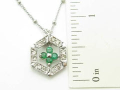 LIV 14kt White Gold Genuine White Diamond Green Emerald 2-in-1 Design Necklace Gift