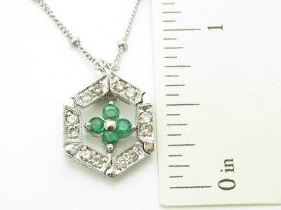 LIV 14kt White Gold Genuine White Diamond Green Emerald 2-in-1 Design Necklace Gift