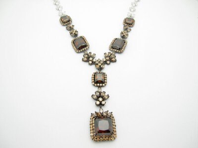 LIV Platinum Sterling Silver Unique Diamond Set Smokey Topaz Chandelier Necklace Gift