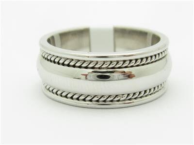 LIV 14k White Gold Wide Rope Finish Design Wedding Band Comfort Fit Ring Bridal Gift