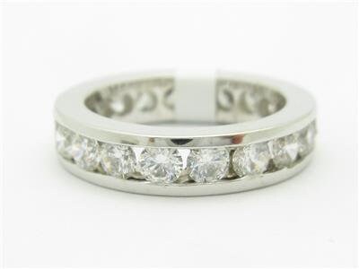 LIV 14k White Gold Simulated White Sapphire Round Channel Set Design Wedding Band Ring