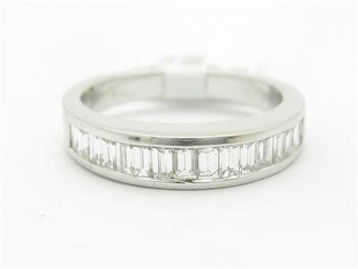LIV 14k White Gold Genuine White Diamond Baguette Design Channel Wedding Band Ring