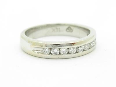 LIV 18k White Gold Genuine White Diamond Round Channel Set Design Wedding Band Ring