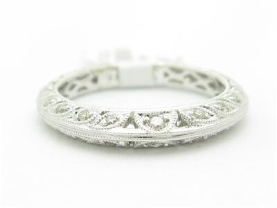 LIV 18k White Gold Genuine Diamond Pave Vintage Design Wedding Band Unique Ring Gift