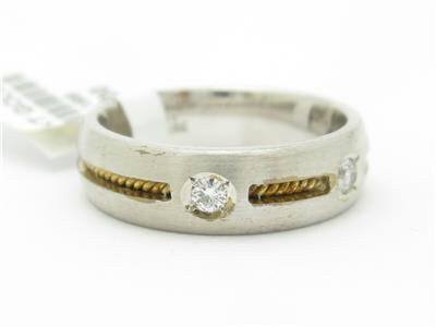 LIV 14k Two Tone Gold Genuine Round White Diamond Wedding Band Station Design Ring