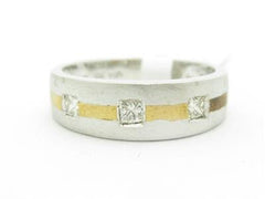 LIV 18k Two Tone Gold Genuine Princess Cut White Diamond Wedding Band Station Ring