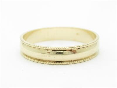 LIV 14k Yellow Gold Mill Grain Edge Design Solid Gold 4mm Wedding Band Ring