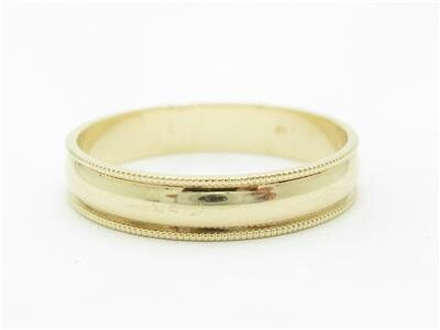 LIV 14k Yellow Gold Mill Grain Edge Design Solid Gold 4mm Wedding Band Ring