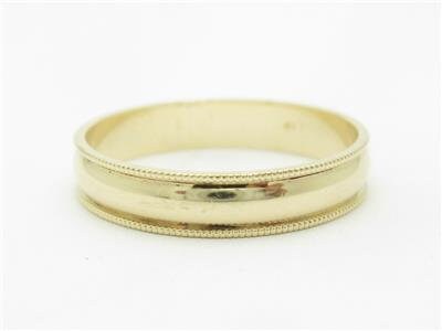 LIV 14k Yellow Gold Mill Grain Edge Design Solid Gold 4mm Wedding Band Ring