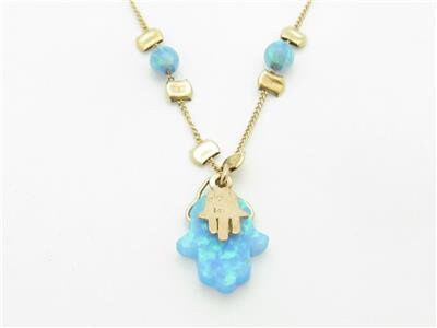 LIV 14k Rose Gold & Blue Opal Hamsa Design Custom Hand Made Necklace