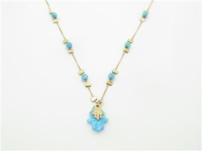 LIV 14k Rose Gold & Blue Opal Hamsa Design Custom Hand Made Necklace