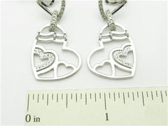 LIV 14k White Gold & Diamonds Unique Heart Design Chandelier Stud Bridal Earrings