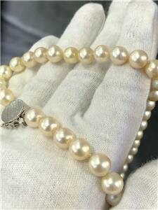 LIV 14k White Gold Genuine Cultured Pearl 8mm Wide Bridal Necklace 16" Length 36.9g