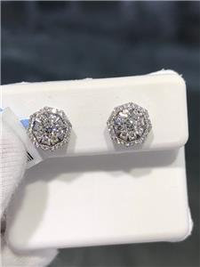 LIV 18k White Gold & Diamonds 0.87ct tw G/VS1 Octagon Halo Cluster Stud Earrings