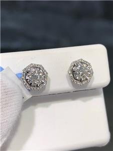 LIV 18k White Gold & Diamonds 0.87ct tw G/VS1 Octagon Halo Cluster Stud Earrings