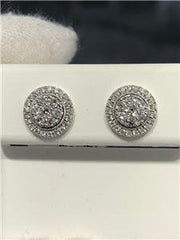 LIV 14k White Gold & Diamonds 0.88ct tw G/VS1 Round Double Halo Pave Stud Earrings