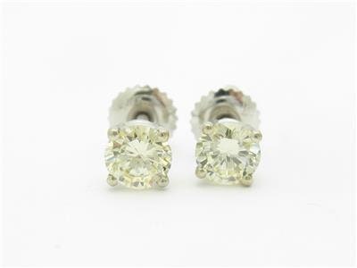 LIV 14k White Gold & Simulated Yellow Sapphire Round Cut 4 Prong Basket Stud Earrings