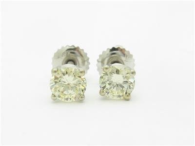 LIV 14k White Gold & Simulated Yellow Sapphire Round Cut 4 Prong Basket Stud Earrings